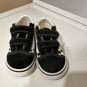 Vans Kids Black and White Checkerboard Velcro Sneakers